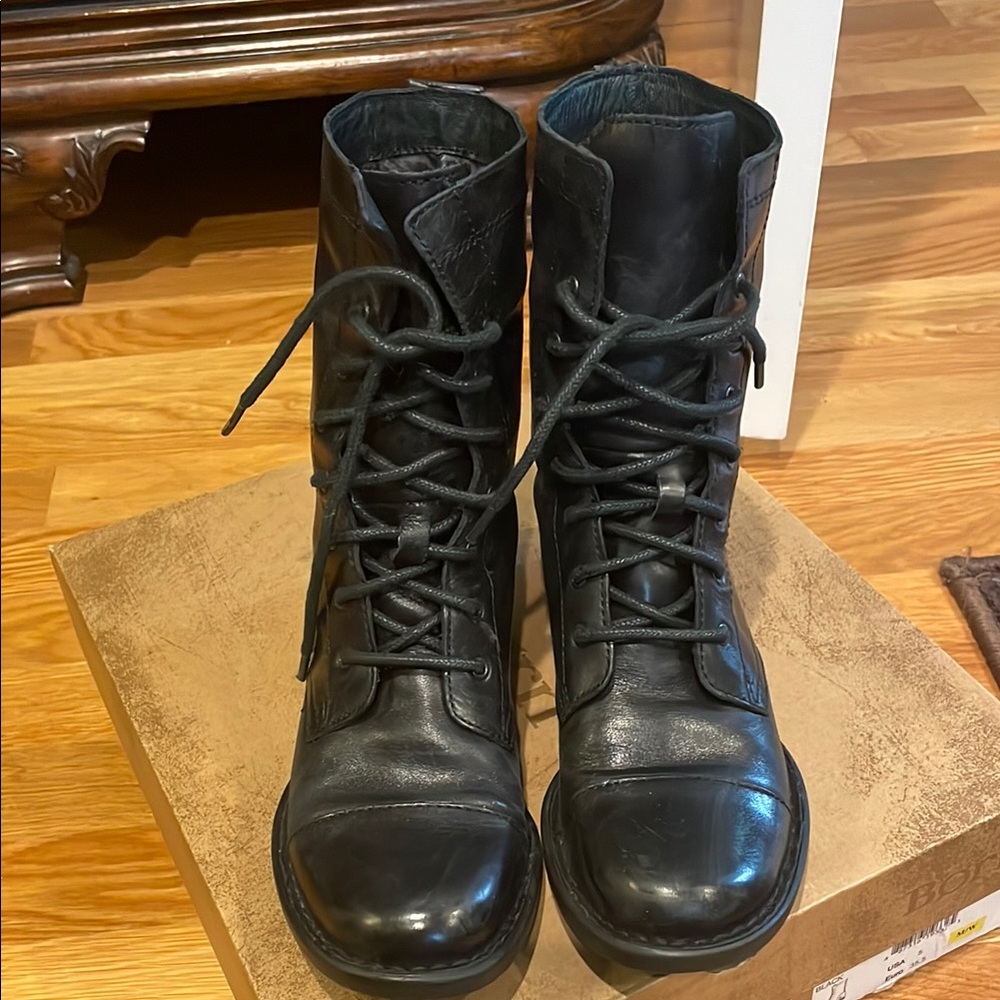 Black Leather Lace-Up Boots